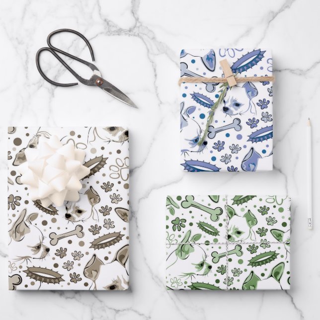 Niedliches Chihuahua Dog Wrapping Papier Set 3 (Vorderseite)
