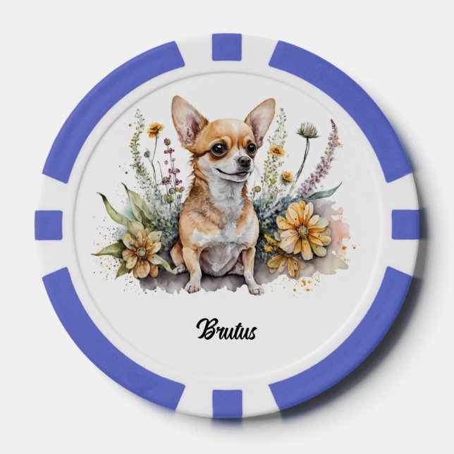 Niedliches Chihuahua in Blume Pokerchips (Vorderseite)