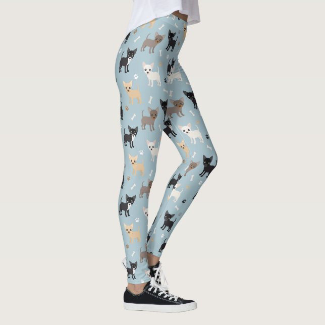 Niedliches Chihuahua-Muster-Blau Leggings (Rechts)