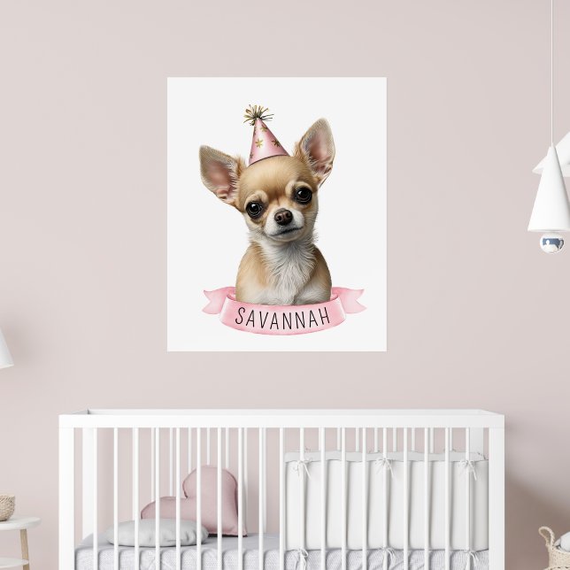 Niedliches Chihuahua Pink mit Namensdesign Poster (Kinderzimmer 2)