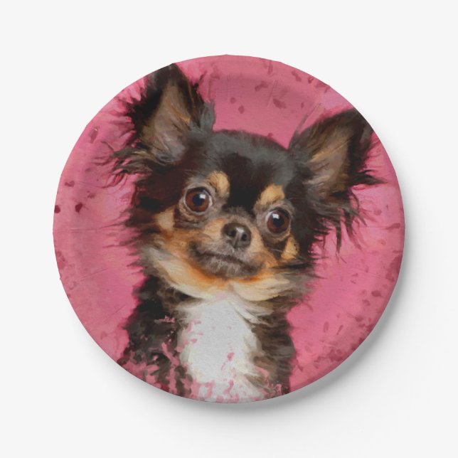 Niedliches Chihuahua-Portrait auf pastel fuchsia Pappteller (Vorderseite)