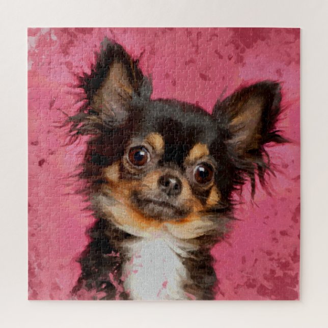 Niedliches Chihuahua-Portrait auf Pastellfuchsien Puzzle (Vertikal)