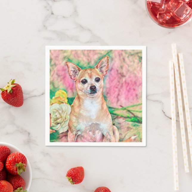 Niedliches Chihuahua Rosa Grünes Portrait Serviette (Beispiel)