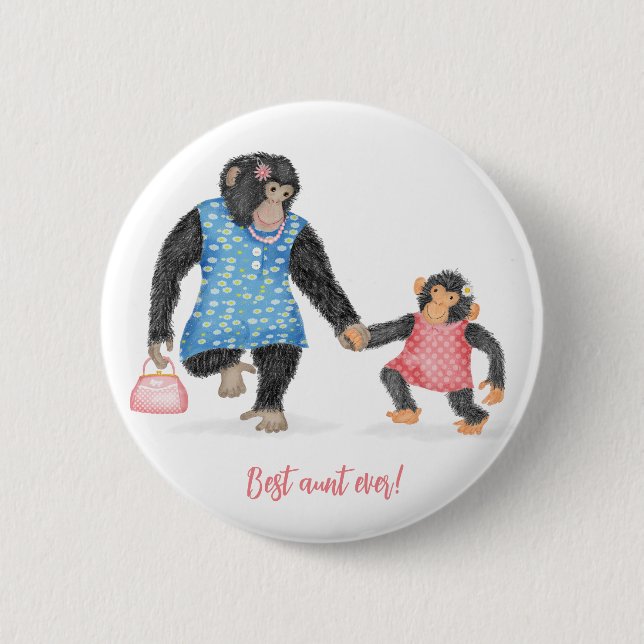 Niedliches Chimp 'Best Tante ever' Abzeichen Button (Vorderseite)