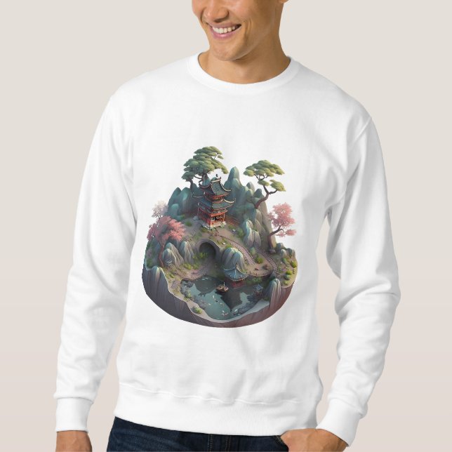 Niedliches chinesisches Fantasy 3D Landscape Basic Sweatshirt (Vorderseite)