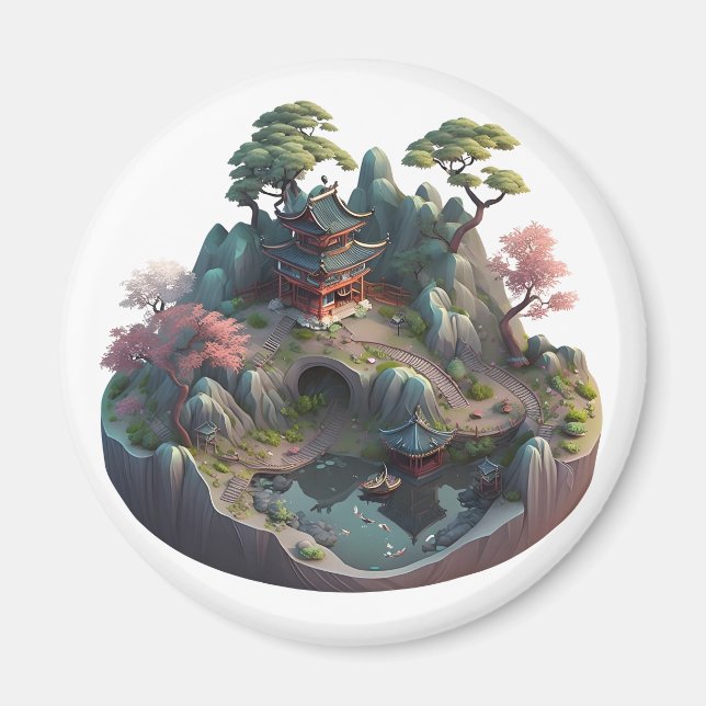 Niedliches chinesisches Fantasy 3D Landschaftsmaga Magnet (Vorne)