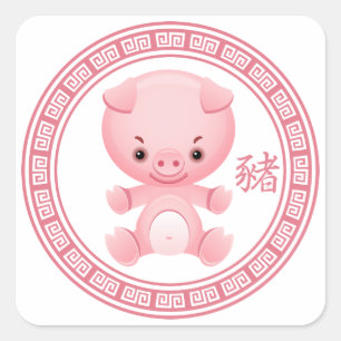 Niedliches chinesisches Jahr des Schweins Quadratischer Aufkleber
