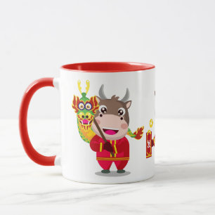 Niedliches chinesisches Neujahr des Ox-Trios Tasse