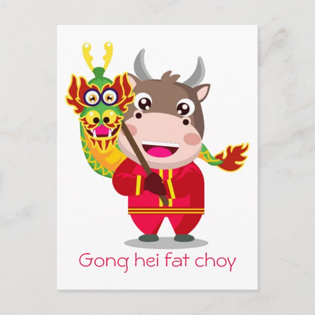 Niedliches chinesisches Neujahr des Oxdrachen Postkarte (Vorderseite)