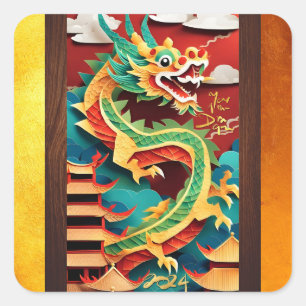 Niedliches chinesisches Neujahr Dragon Origami SqS Quadratischer Aufkleber