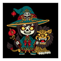 Niedliches chinesisches Neujahr - Hexe und Löwe