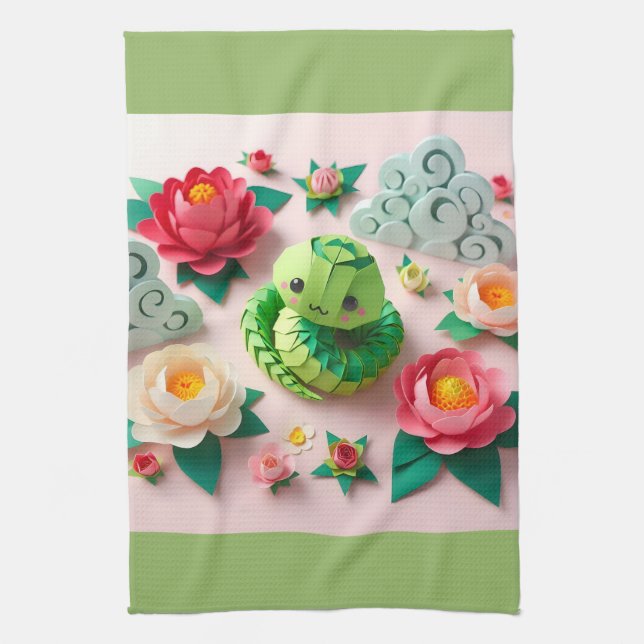 Niedliches chinesisches Neujahr Schlange 2025 KT1 Geschirrtuch (Vertikal)