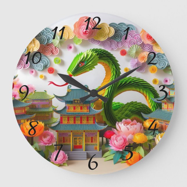 Niedliches chinesisches Neujahrsschlange Origami W Große Wanduhr (Vorderseite)