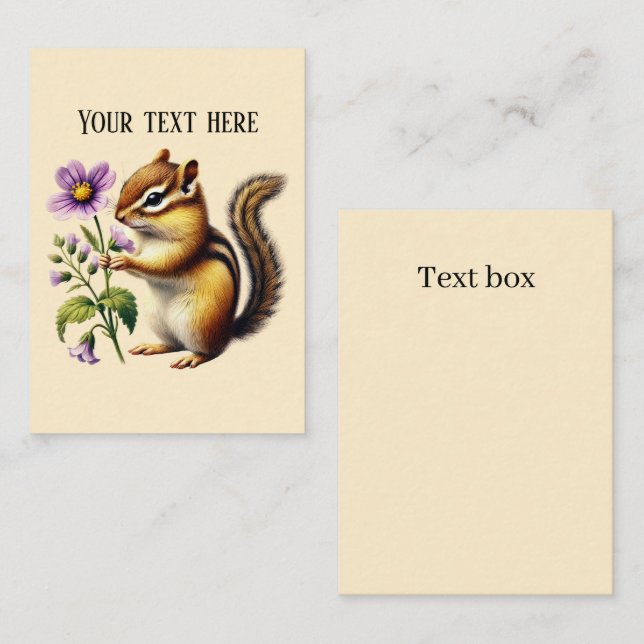 Niedliches Chipmunk mit Text  Mitteilungskarte (Vorne/Hinten)