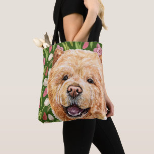 Niedliches Chow-Chow und Tulip-Blume-Muster