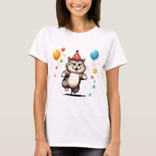 Niedliches Chubby Party Cat Fun & Playful Cartoon  T-Shirt