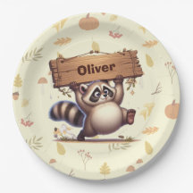 Niedliches Chubby Raccoon mit Holzschild