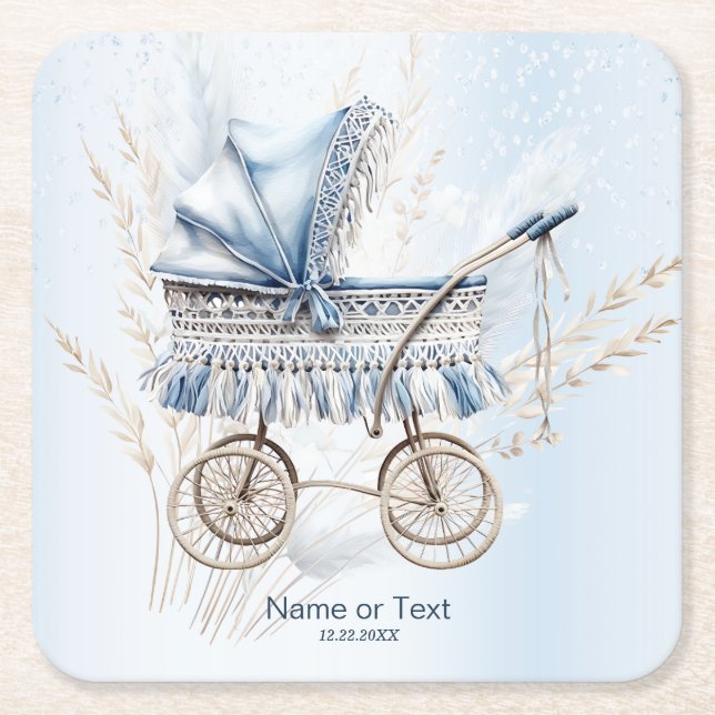 Niedliches Classic Baby Stroller blaues florales P Rechteckiger Pappuntersetzer (Vorderseite)