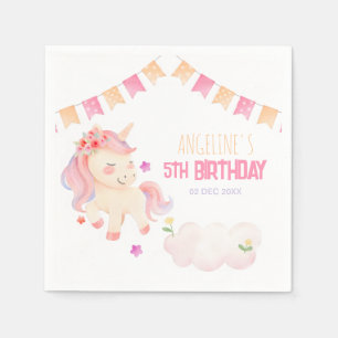 Niedliches Cloud Pink Unicorful Girl Geburtstag Serviette