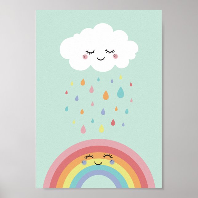 Niedliches Cloud Rainbow Kinderzimmer Pastell Post Poster (Vorne)