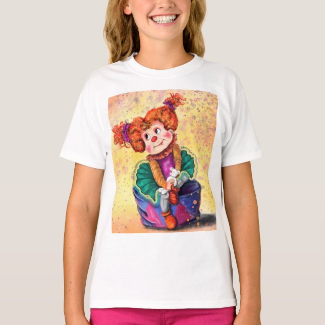 Niedliches Clown Girl - glücklicher Zirkus - Zeich T-Shirt (Vorderseite)