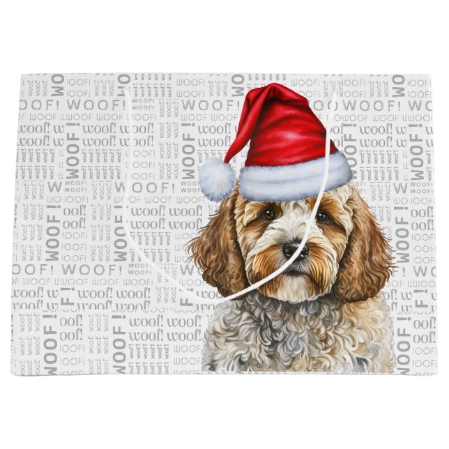 Niedliches Cockapoo in der Weihnachtsmannmütze Wei Große Geschenktüte (Vorderseite)