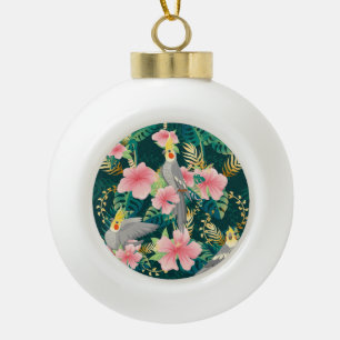 Niedliches Cockatiel Parrot Vintages Muster Keramik Kugel-Ornament