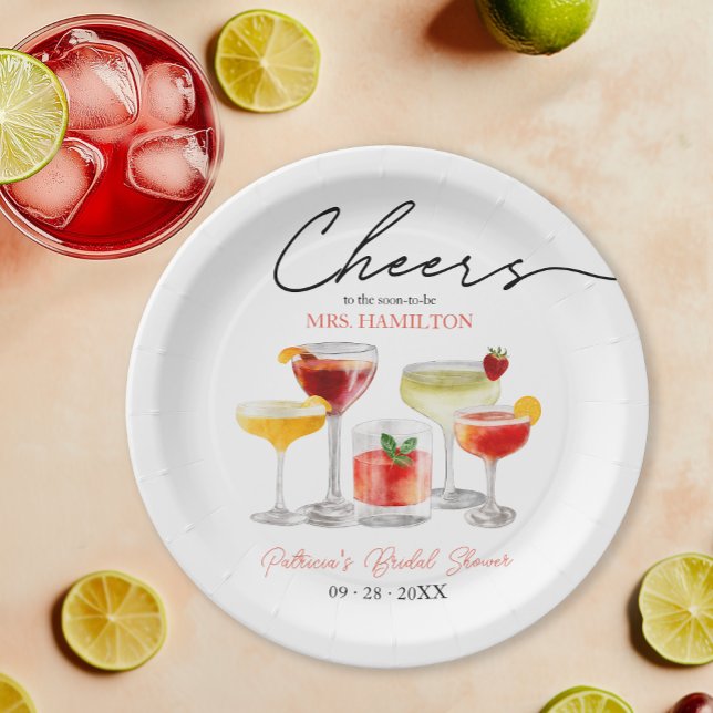 Niedliches Cocktail Brautparty Party Pappteller (Von Creator hochgeladen)