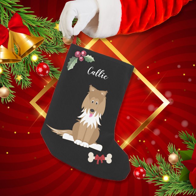 Niedliches Collie Dog Monogramm Schwarz Kleiner Weihnachtsstrumpf (Von Creator hochgeladen)
