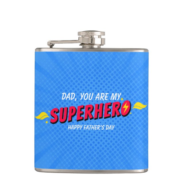 Niedliches Comic Superherd Vathers Day Flask Flachmann (Vorderseite)