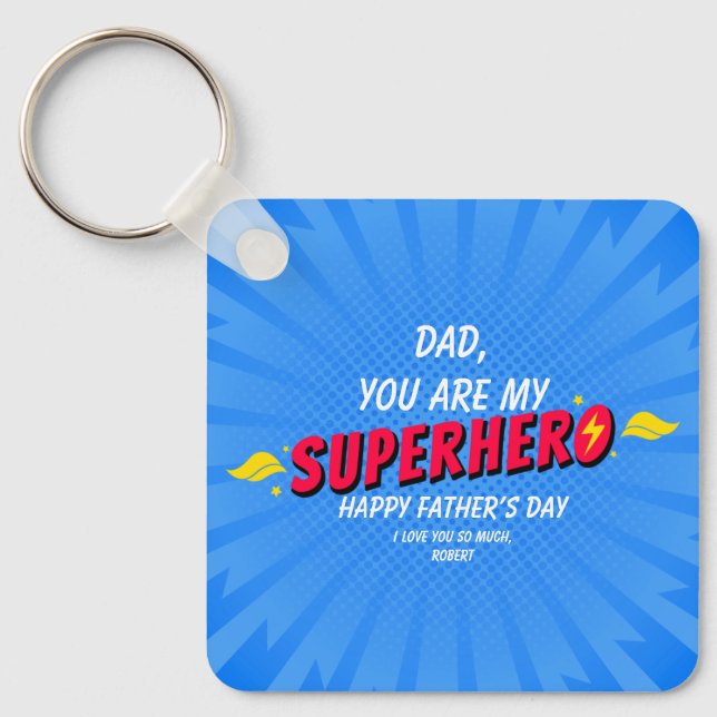 Niedliches Comic Superhero Fathers Day Schlüsselan Schlüsselanhänger (Vorderseite)