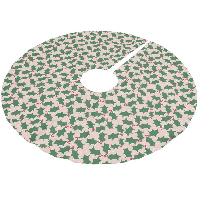 Niedliches Common Holly-Blätter-Muster Weihnachten Polyester Weihnachtsbaumdecke (Schrägansicht)