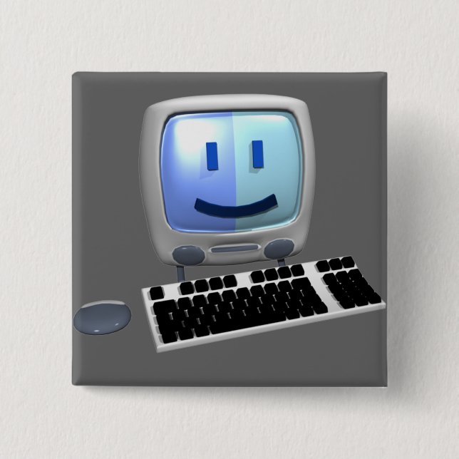 Niedliches Computergesicht Button (Vorderseite)
