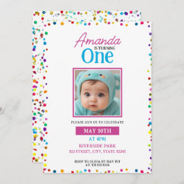 Niedliches Confetti Foto 1. Geburtstag Einladung