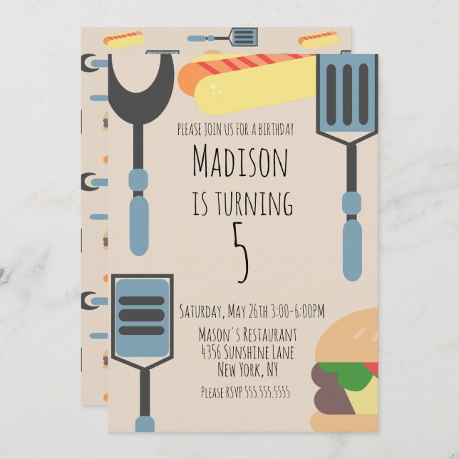 Niedliches Cookie Geburtstagsparty Hamburger Hotdo Ankündigung (Vorne/Hinten)