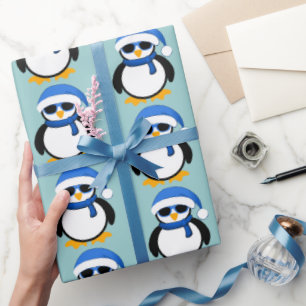 Niedliches cooles Pinguin-Weihnachtsbild Geschenkpapier