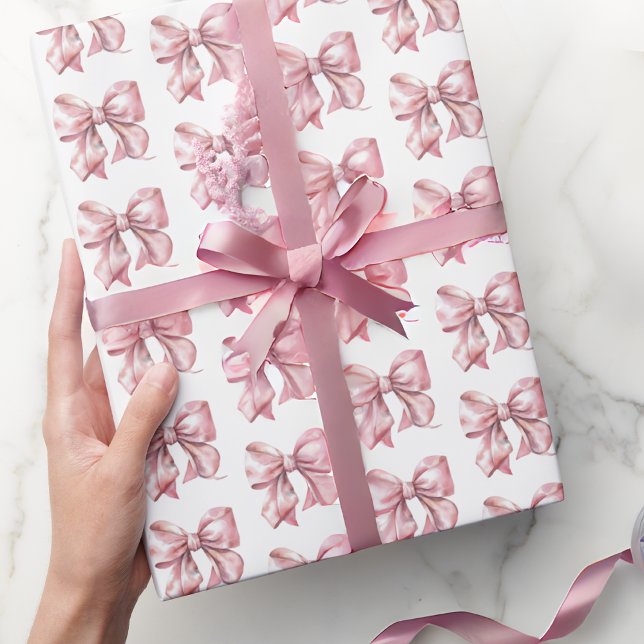 Niedliches Coquette Blush Pink Bow Muster Geschenkpapier (Cute Coquette Blush Pink Bow Pattern Wrapping Paper)