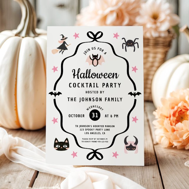 Niedliches Coquette Halloween Cocktail Party Einladung (Cute Coquette Halloween Cocktail Party Invitation)