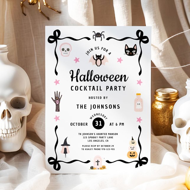 Niedliches Coquette Halloween Cocktail Party Einladung (Cute Coquette Halloween Cocktail Party Invitation)