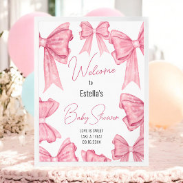 Niedliches Coquette Pink Bow Baby Dusche Begrüßung Poster