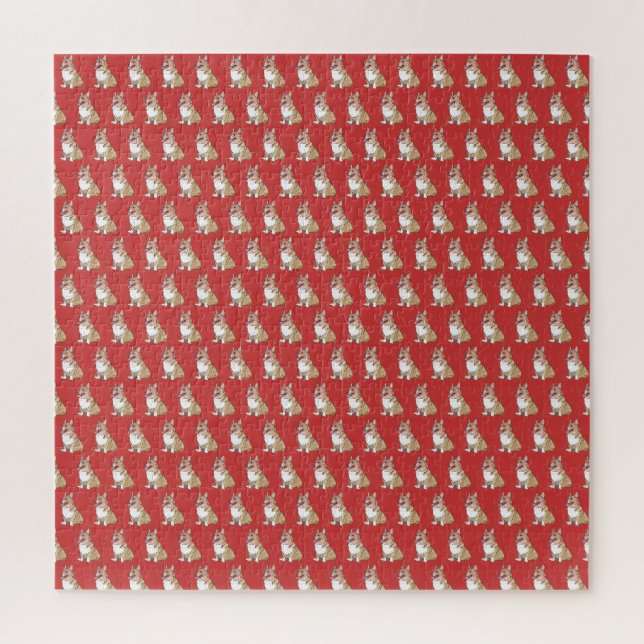 Niedliches Corgi Dog Muster Red Background Puzzle (Vertikal)