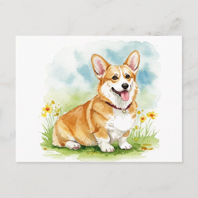 Niedliches Corgi mit Blume Postkarte (Vorderseite)