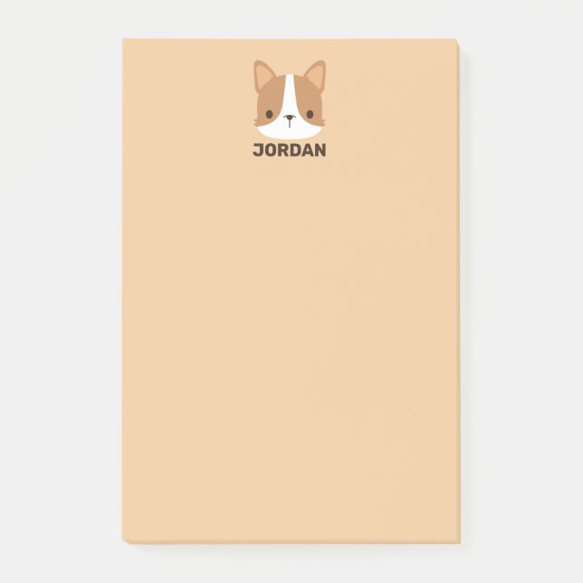 Niedliches Corgi mit Personalisiertem Namen Post-it Klebezettel (Vorderseite)