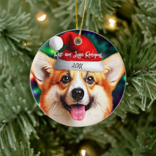 Niedliches Corgi mit Weihnachtsmannmützen Weihnach Keramik Ornament