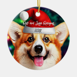Niedliches Corgi mit Weihnachtsmannmützen Weihnach Keramik Ornament