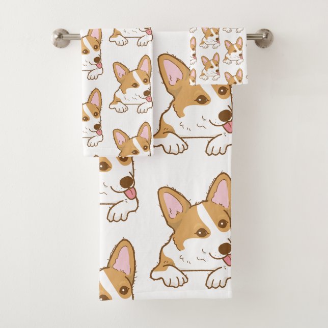 Niedliches Corgi Puppy Dog Muster Badhandtuch Set (Insitu)