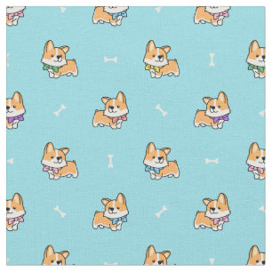 Niedliches Corgi Puppy Muster Baby Blau mit Hundeb Stoff