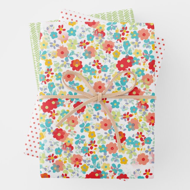 Niedliches Cornflora Rosa Aqua Geschenkpapier Set (Beispiel)