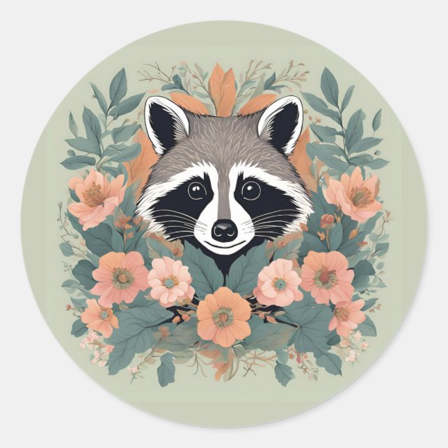Niedliches Cottage-Raccoon Runder Aufkleber (Vorderseite)