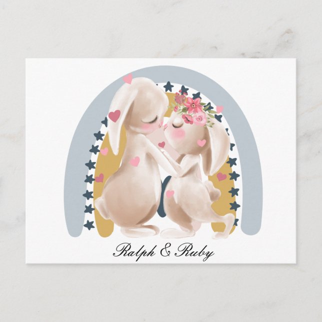 Niedliches Couple Bunny Rainbow hat ihm ihr Gesche Postkarte (Vorderseite)